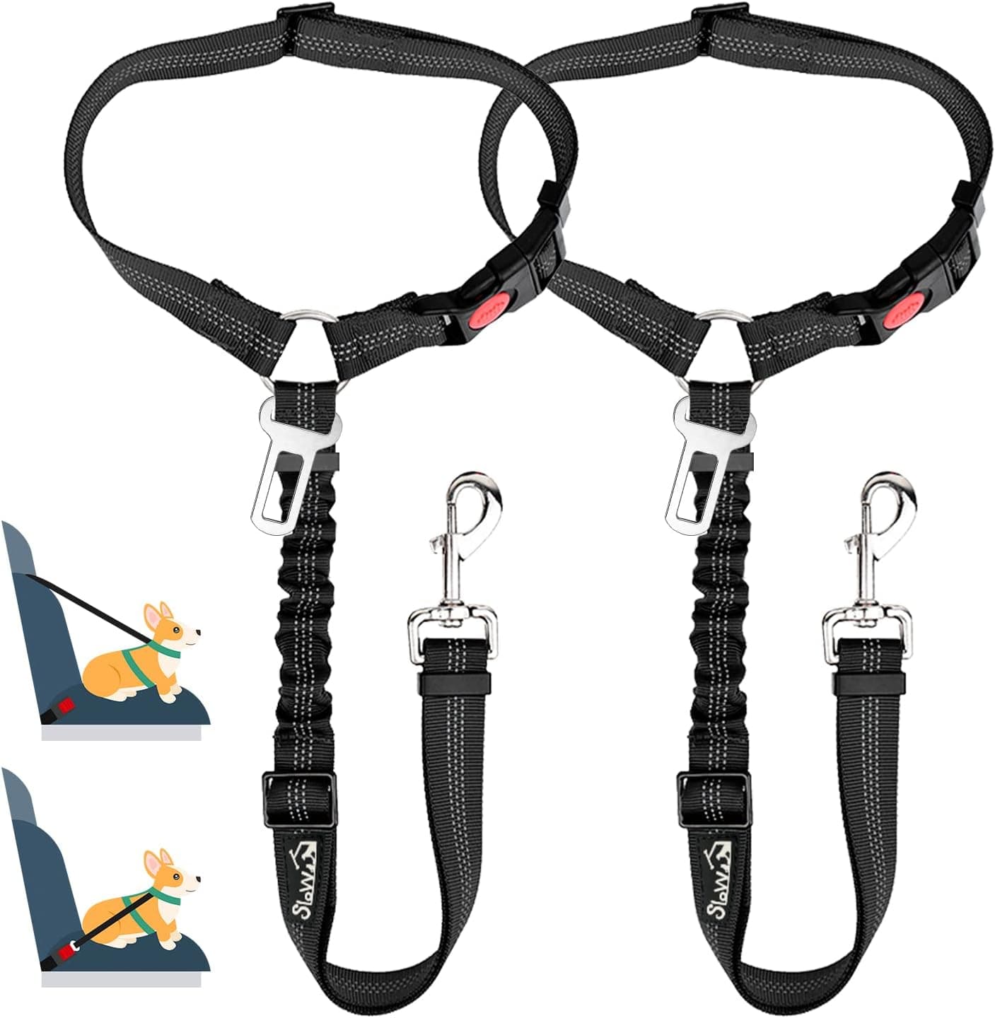 SlowTon SlowTon 2-in-1 Dog Car Seat Belts (2-pack)